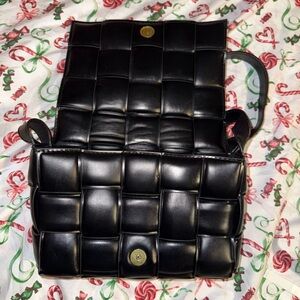 Black Woven Leather Shoulder Bag